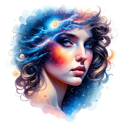 Womans Face With Galaxy Inside