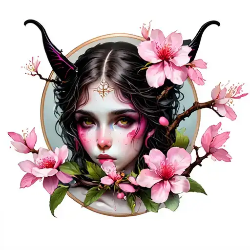 Succubus Womb Tatto With Hourglass And Sakura Flower Branch