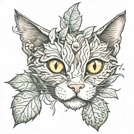 Five-eyed Cat In The Leaves Growing