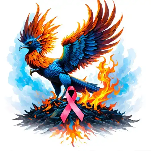 Phoenix Rising From Ashes With Breast Cancer Ribbon