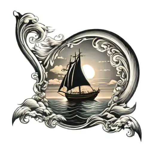 A Boat Sailing A Peaceful Sunset On The Open Sea