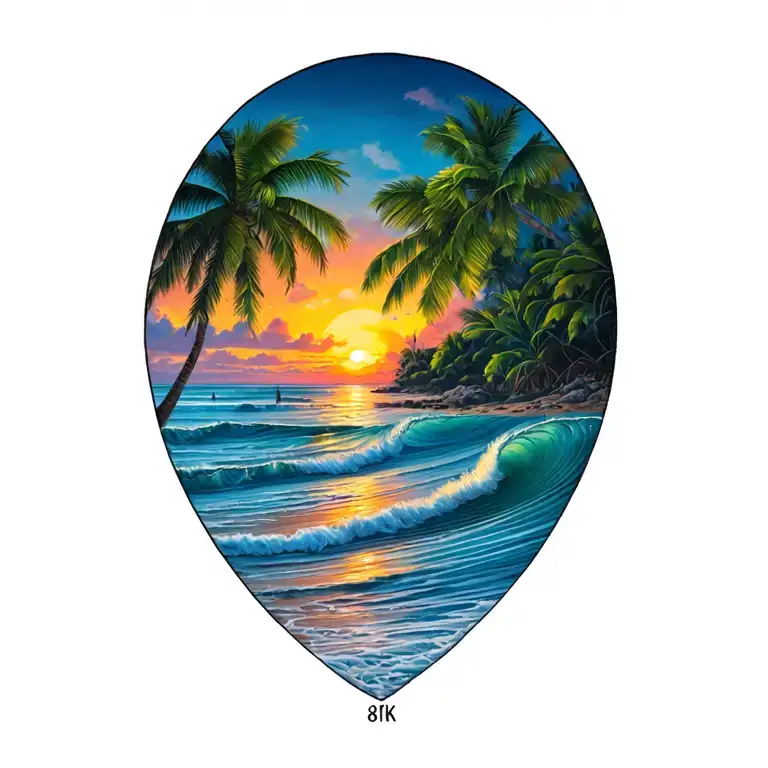 Cosra Rica Sunset Beach Scene With Waves Tapering Off At Bottom Of