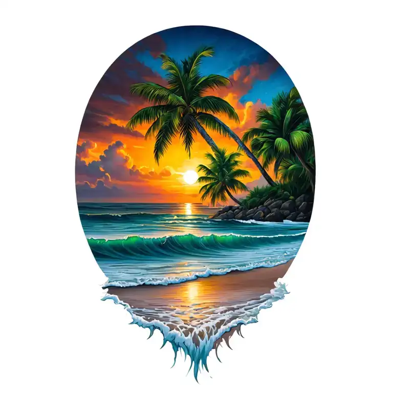 Cosra Rica Sunset Beach Scene With Waves Tapering Off At Bottom Of