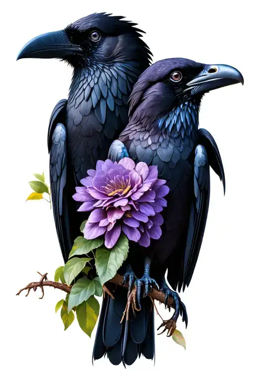 Two Ravens With Wondering Jew Plant