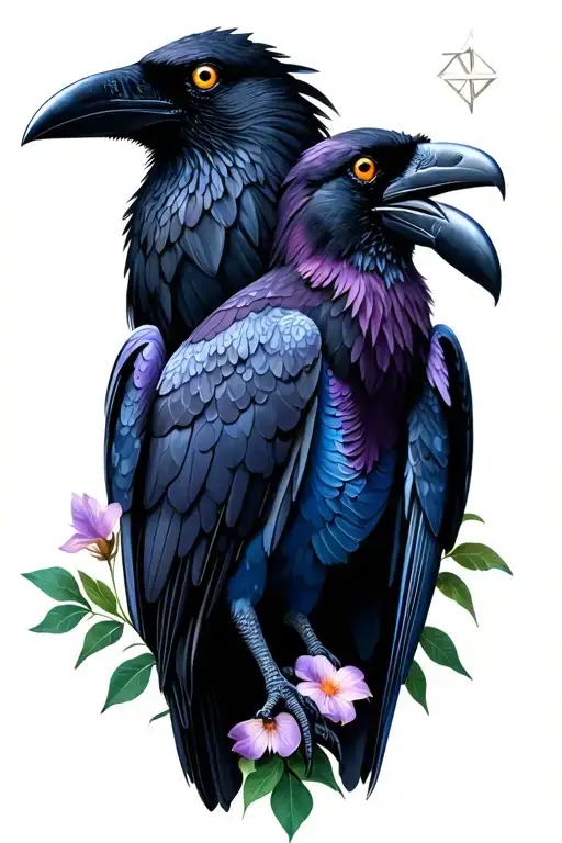 Two Ravens With Wondering Jew Plant