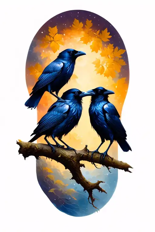 Two Ravens Standing On Branch