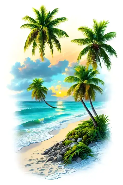 Palm Tree Beach Scene