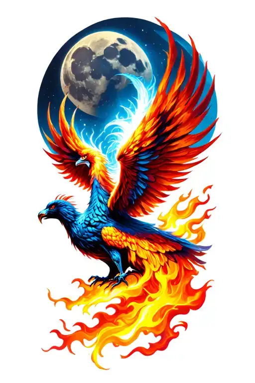 Phoenix Rising From Flames Blood Moon