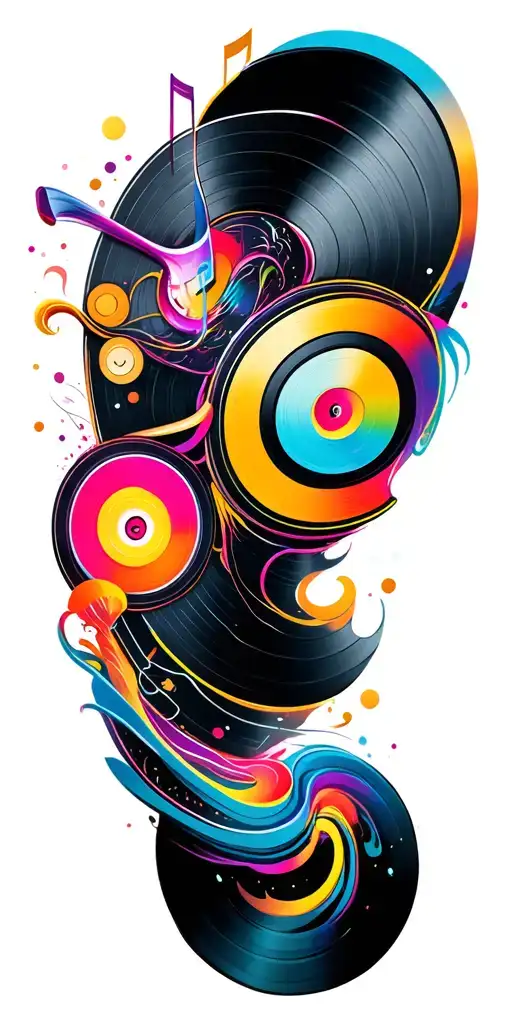 Dj Vinyl And Music Symbols