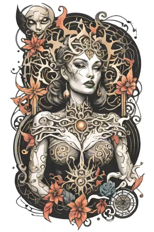 Evil Goddess Surrounded By Abstract Representation