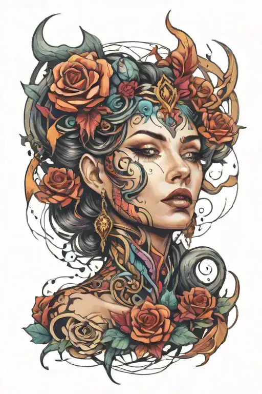 Evil Goddess Surrounded By Absract Representation