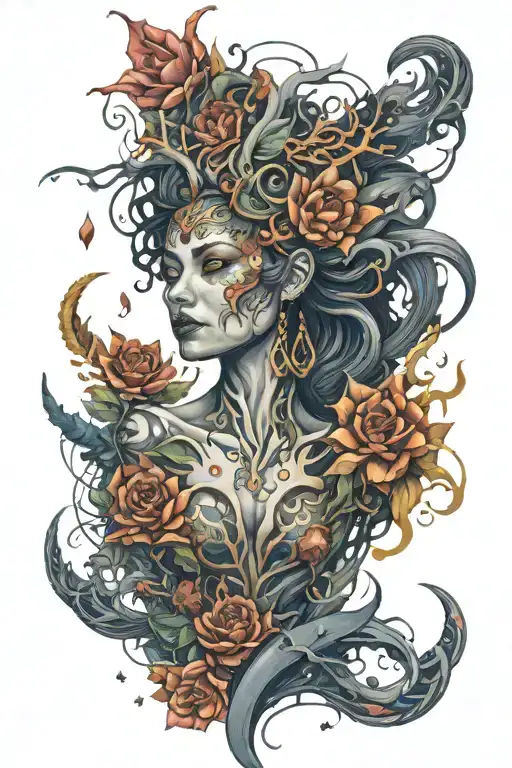 Evil Goddess Surrounded By Absract Representation