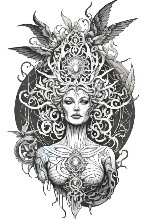 Evil Goddess Surrounded By Absract Representation