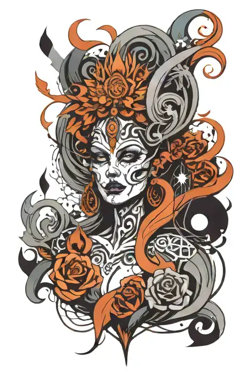 Evil Goddess Surrounded By Abstract Art