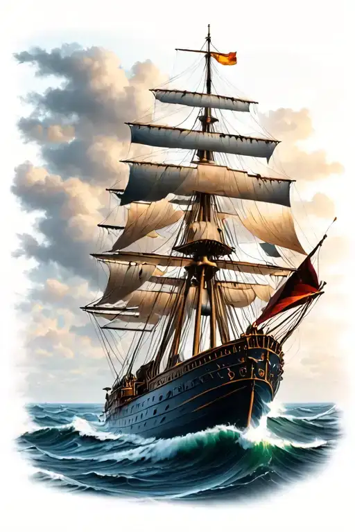 Clipper Ship Sailing Through A Sea