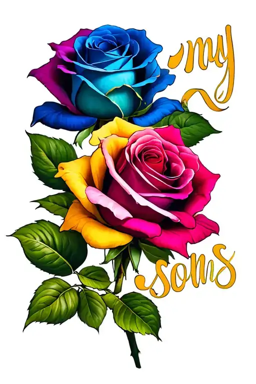 2 Colored Roses With 'My Sons' Text