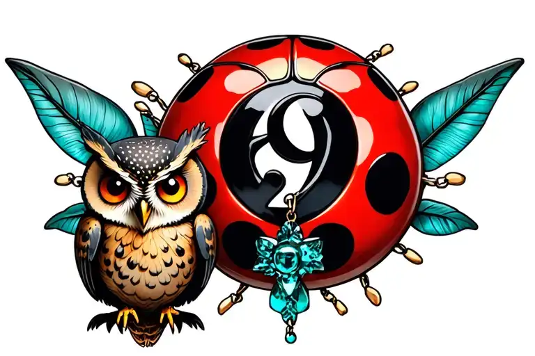 Lady Bug 69 Sign Rosary And A Owl