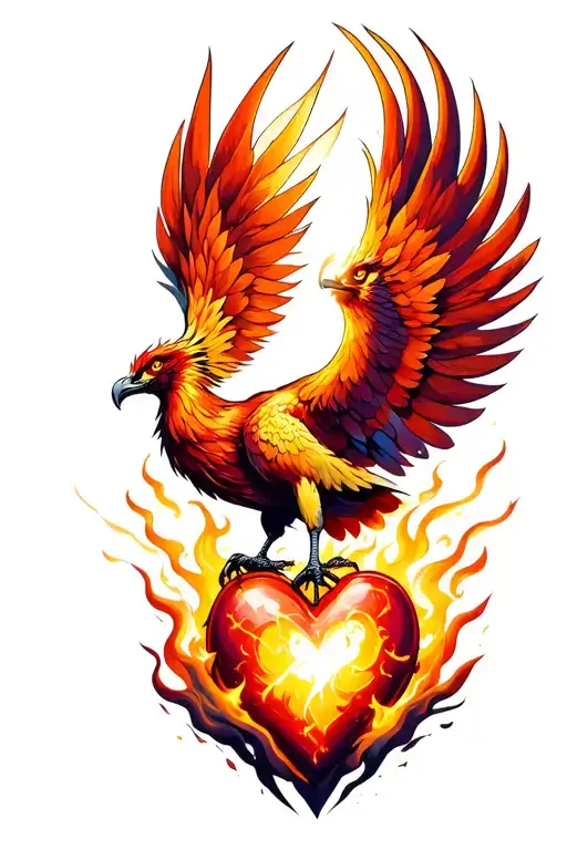 Phoenix Holding A Heart Rising From Ashes