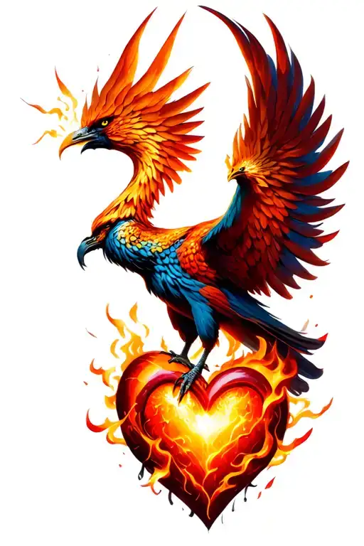 Phoenix Holding A Heart Rising From Ashes