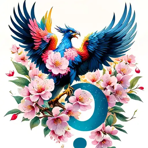 Cherry Blossom With A Phoenix And Semicolon Inside