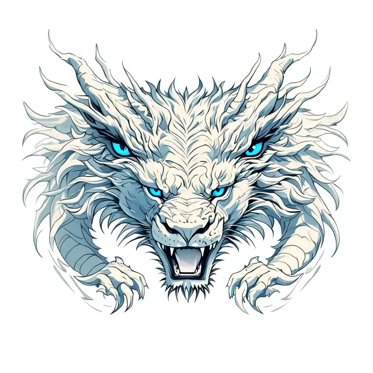 Dragon With Blue Eyes Fighting A Lion Roaring