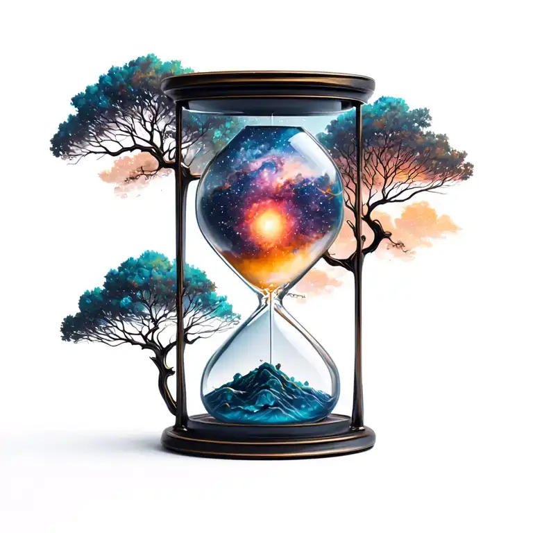 Hour Glass Art Minimalist Femal Body Trees And Galaxies