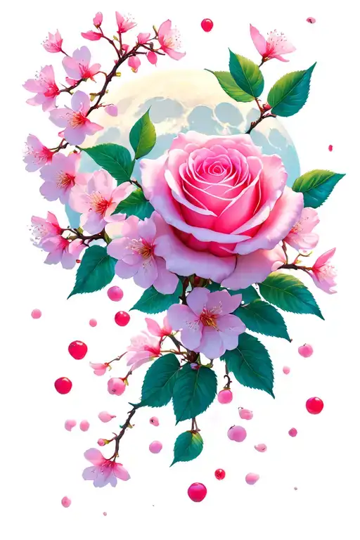 Rose Cressnt Moon Cherry Blossoms Falling