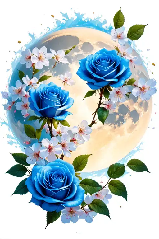 Blue Rose Cressnt Moon Cherry Blossoms Falling