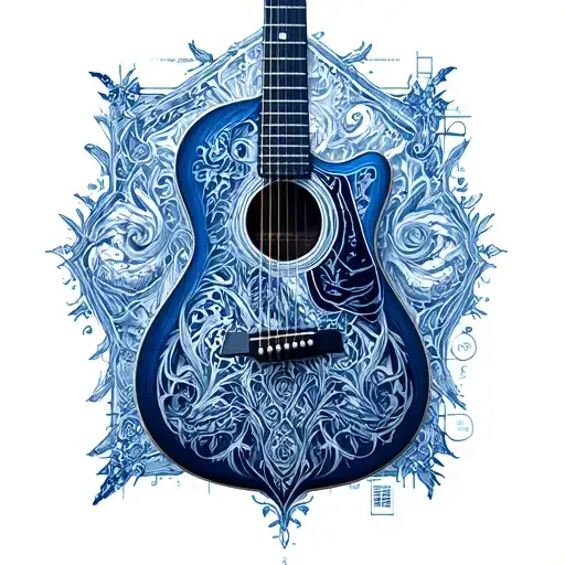 Guitar Blueprint Design With Intricate Patterns