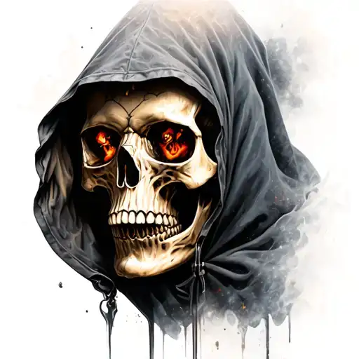 Skull With Hood And Blur Flsmes Inside Hood Tattoo idea