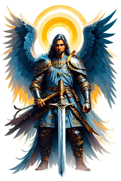 Warrior With Wings And Sword With Halo Symbolizing