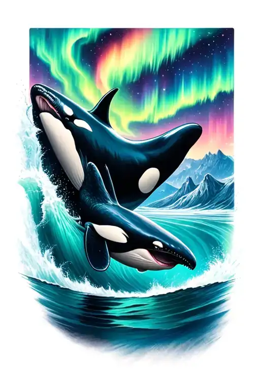 Aurora Borealis And Orca Whale Swimming