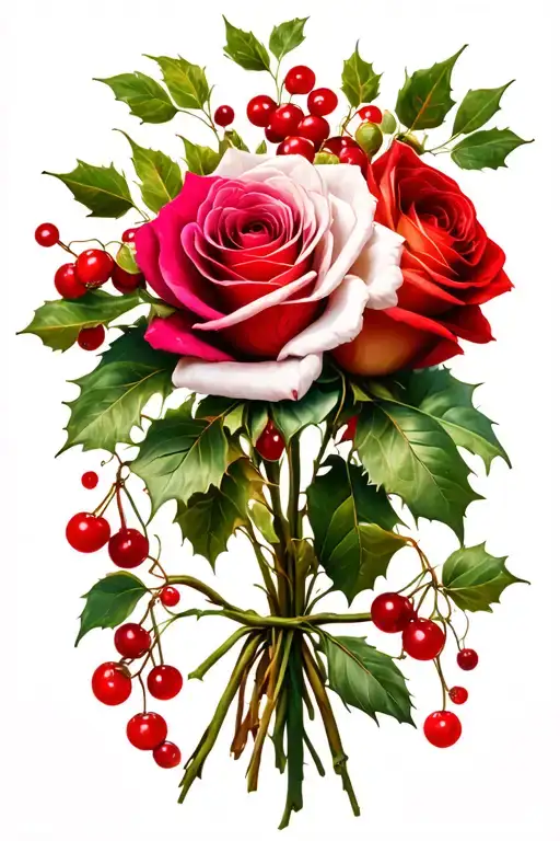 Roses Cosmo Holly Berries Bouquet