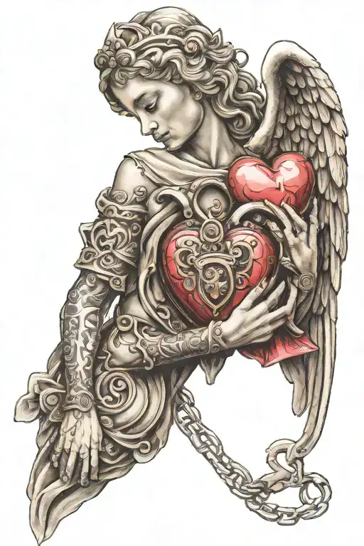Gaurdian Angel Holding A Heart Lock