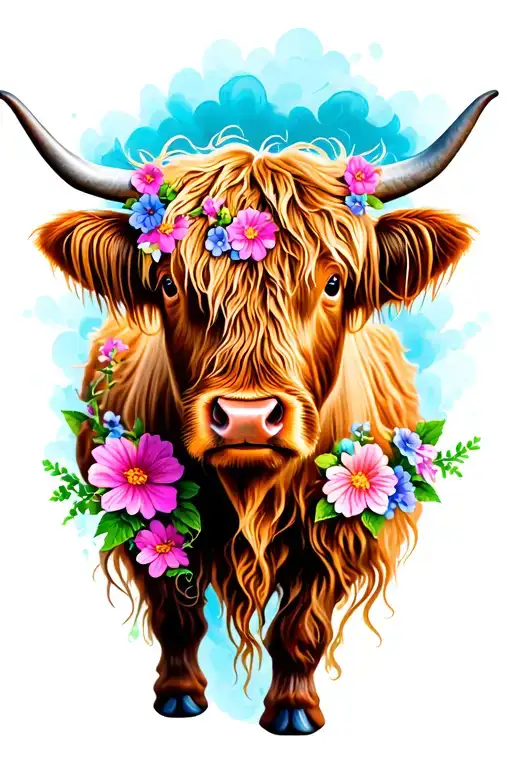 Highland Cow With Flowers