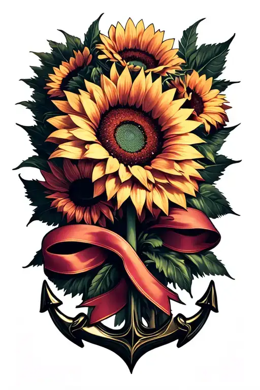 Sunflowers With Ribbon And Anchor On The End