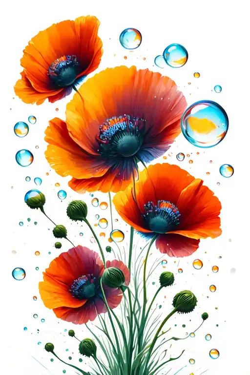 Poppy Field With Bubbles