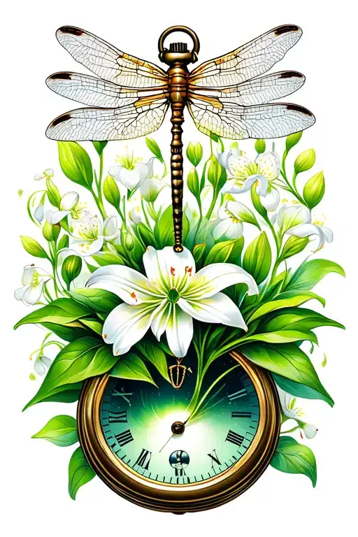 Pocketwatch Lilly Of The Valley Dragonfly