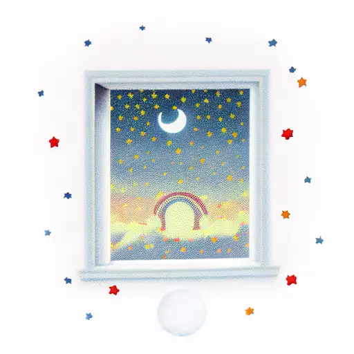 Window With Polka Dot Curtains And The Moon And The Stars In The Window