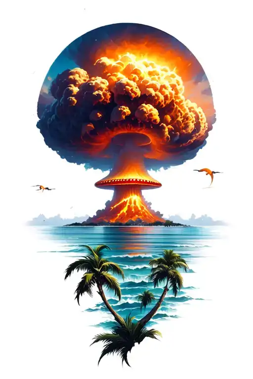 Seascape With A Nuclear Mushroom Cloud In The Background