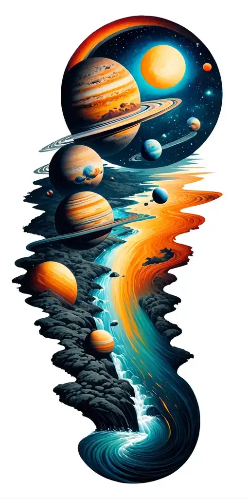 A Universe With Alot Of Planets Flowing Down A River