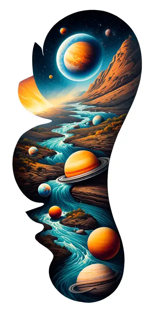 A Universe With Alot Of Planets Flowing Down A River