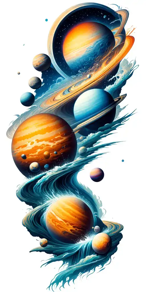A Universe With Alot Of Planets Flowing Down A River