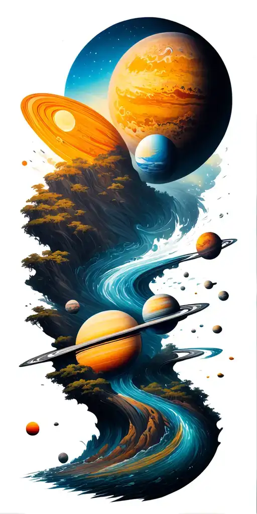 A Universe With Alot Of Planets Flowing Down A River