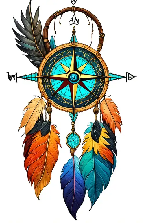 Compass In Dream Catcher Very Detailed