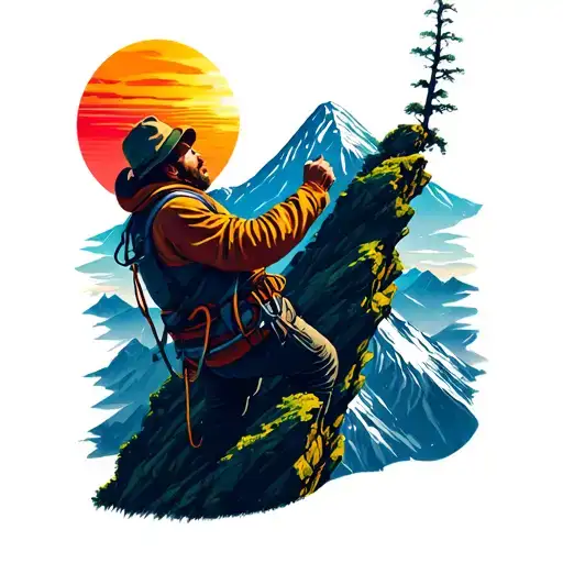 Man Climbing Mountain Sunshine