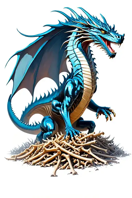 Chrome Giant Dragon Rearing Up From A Pile Of Bones