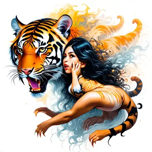 Demon Girl Attacking Tiger Surrounded