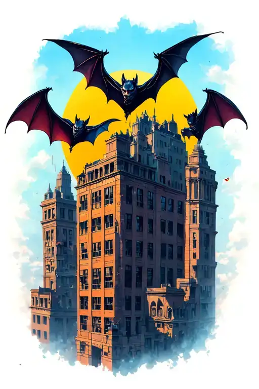 Bat Flying Buildings