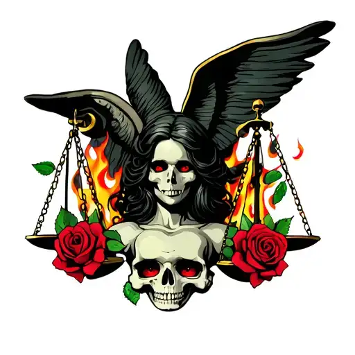 Lady Justice With Money Cp Wrong Her Eyes With Roses Skulls And Flames